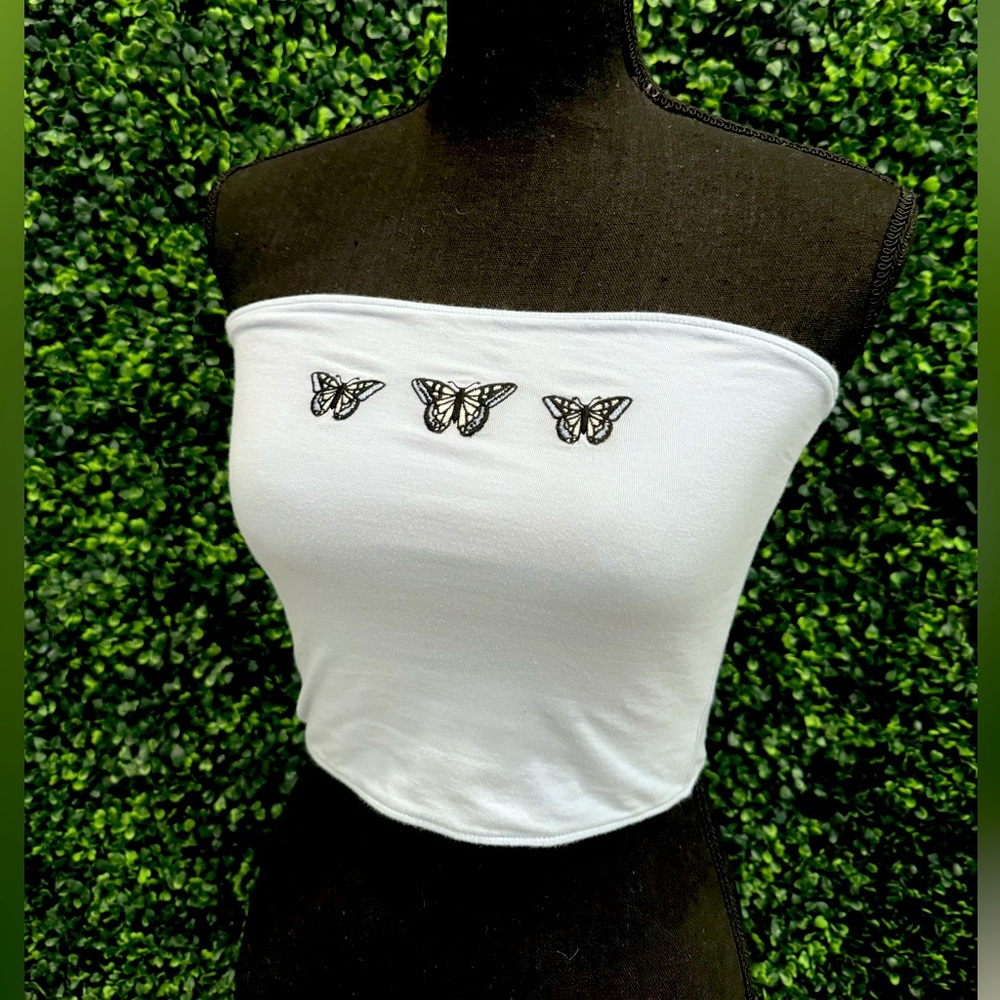 blue butterfly tube top